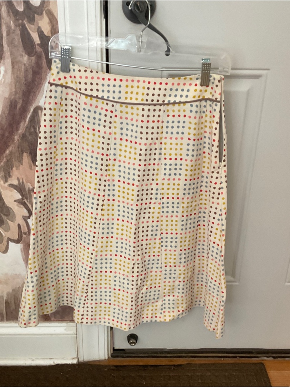 Boden Cream A-Line Skirt with Multicolor Polka Dots